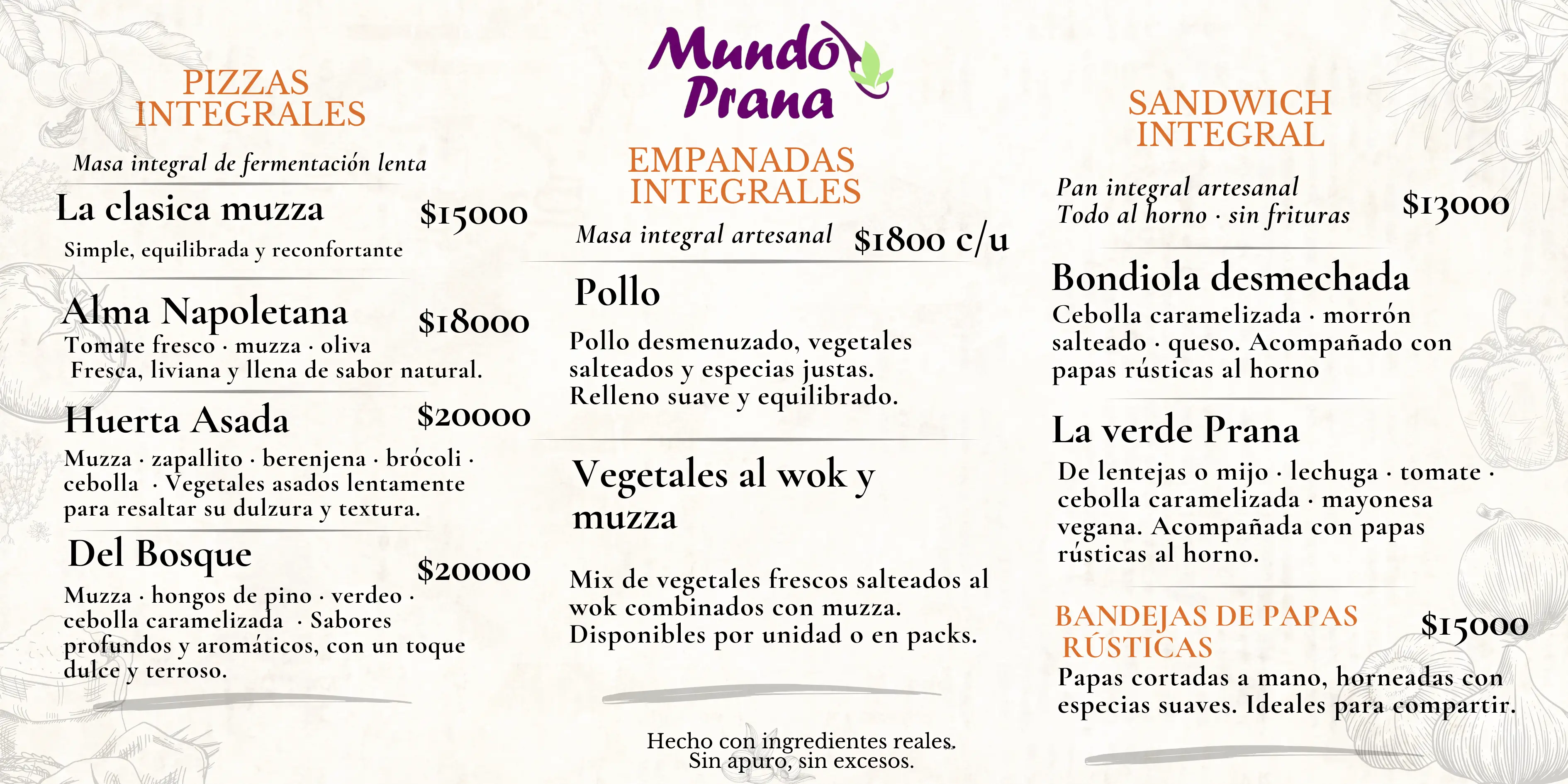 Menú diario Mundo Prana